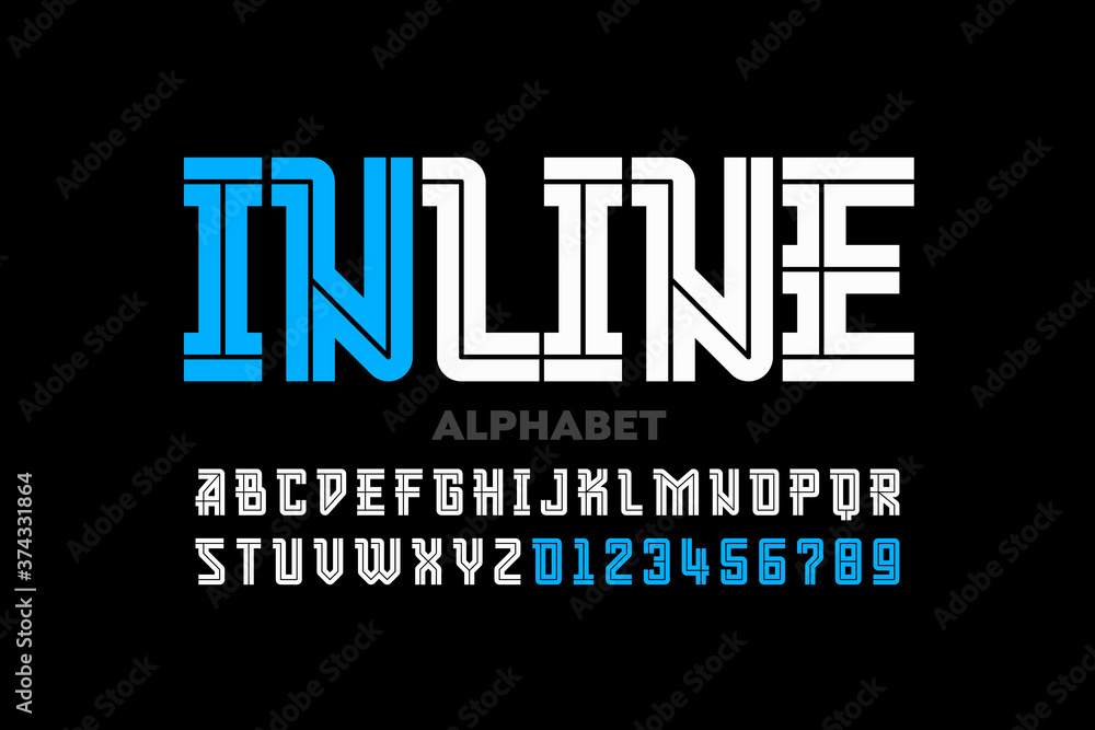 Fototapete inline style font, alphabet letters and numbers