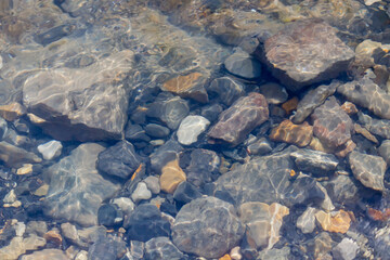 seabed with a large pebble, with blurry background, used as a background or texture, soft focus