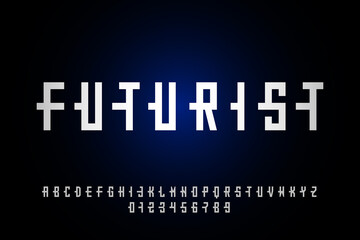 Futuristic style font design, alphabet letters and numbers