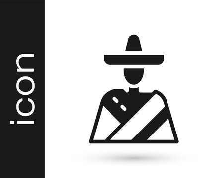 Black Mexican man wearing sombrero icon isolated on white background. Hispanic man with a mustache. Vector.