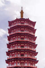 A colorful Duobao Stupa of traditional Chinese architecture in the Sanya Nanshan Cultural Center