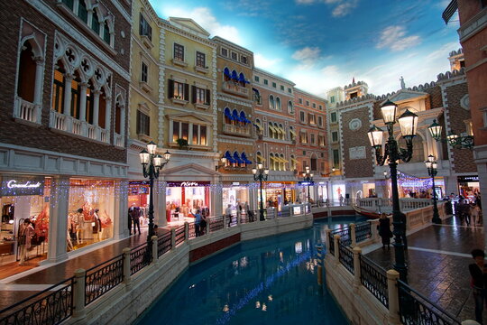 Amazing night view of hotels and casinos in Cotai of Macao