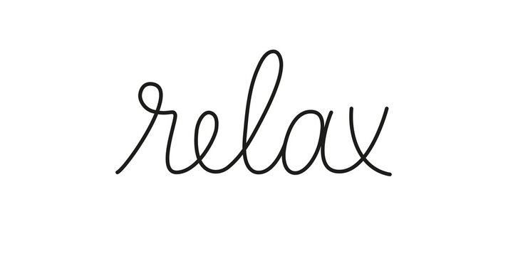 Relax phrase handwritten by one line. Mono line vector text element isolated on white background.
