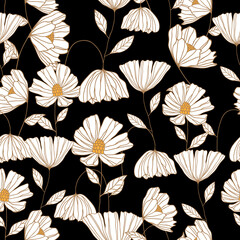 Seamless repeat patterns depicting daisies.