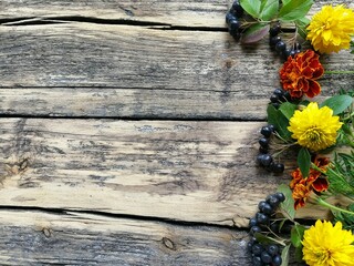 flowers on wooden background