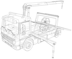 Tow truck vector. Towing car trucking vehicle transportation towage. Help on road. Wire-frame. The layers of visible and invisible lines are separated. EPS10 format.