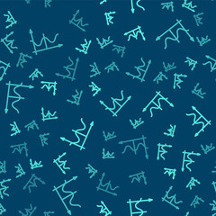 Green line Graph, schedule, chart, diagram, infographic, pie graph icon isolated seamless pattern on blue background. Vector Illustration.