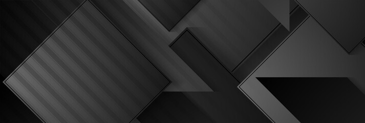 Abstract black geometric shapes hi-tech background. Vector banner design