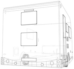 Vector Wire-frame Trailer Camper. The layers of visible and invisible lines are separated. EPS10 format. Vector created of 3d.