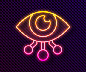 Glowing neon line Eye scan icon isolated on black background. Scanning eye. Security check symbol. Cyber eye sign. Vector.