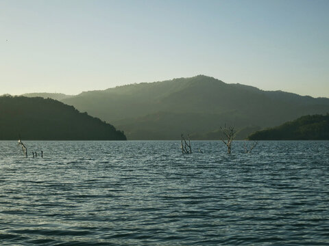 The Doyang lake at the hydroelectric dam in the village of Pangti in the state of Nagaland in Northeast India.