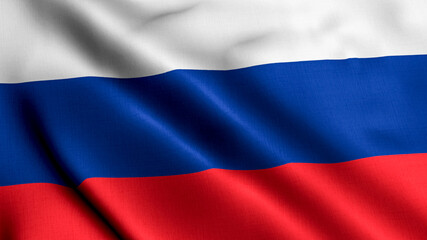 Russia Satin Flag. Waving Fabric Texture of the Flag of Russia, Real Texture Flag. Realistic Flag. Waving Flag of the Russia