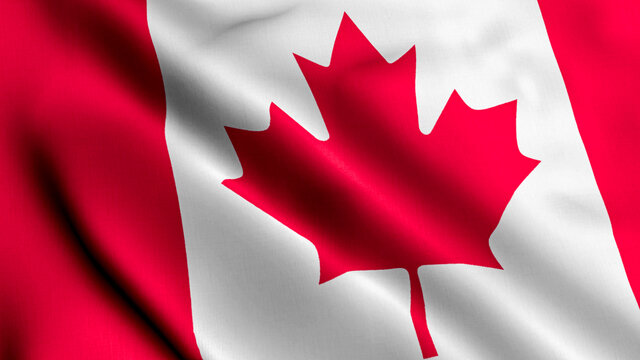 Canadian Satin Flag. Waving Fabric Texture of the Flag of Canada, Real Texture Flag