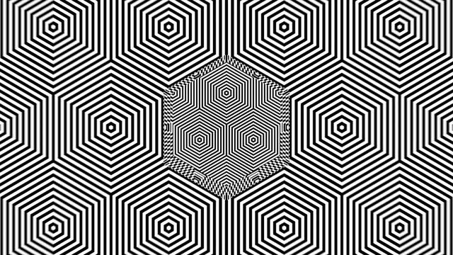 Effect of moire with hexagonal pattern. Optical art. Seamless looping animation.