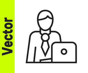 Black line Businessman icon isolated on white background. Business avatar symbol user profile icon. Male user sign. Vector.