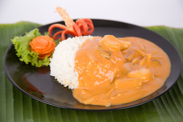 Chicken panang curry served with rice Thai food