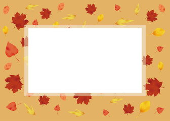 Naklejka na ściany i meble background of autumn leaves with a blank space in the middle.