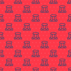 Blue line Stonehenge icon isolated seamless pattern on red background. Vector.