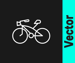 White line Bicycle icon isolated on black background. Bike race. Extreme sport. Sport equipment. Vector.
