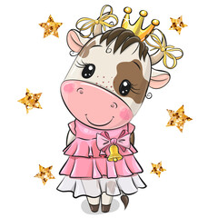 Cartoon Princess Cow on a white background