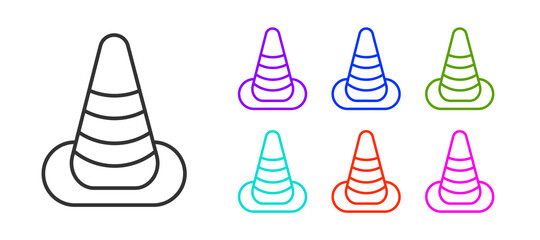 Black line Traffic cone icon isolated on white background. Set icons colorful. Vector.