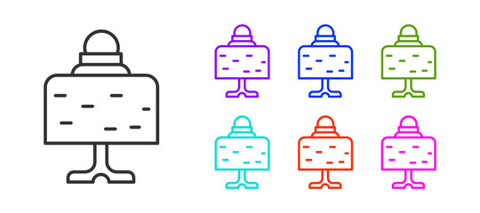 Black line Magic ball on table icon isolated on white background. Crystal ball. Set icons colorful. Vector.