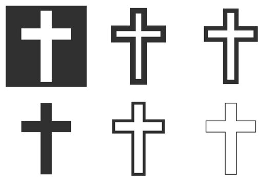 christian cross icon on a white and dark background background in several color options. vector illustration
