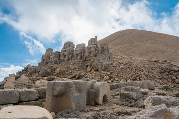 Nemrut has giant sculptures and reliefs were built on the monumental tomb made for Antiochus I the...