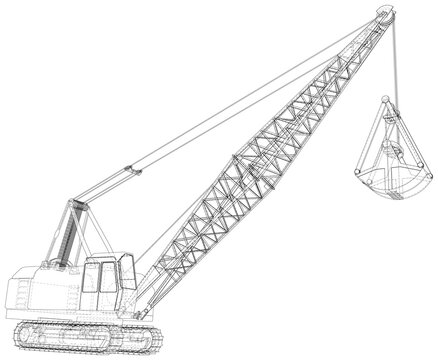 recommend clip art: Walking Dragline, Mobile excavating machine used in open-cut mining. The layers of visible and invisible lines are separated. Wire-frame.