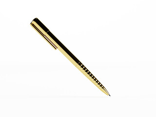 Golden metal ballpoint pen on a white background. 3D rendering