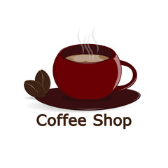 red Coffee cup  and Coffee text , icon design vector illustration