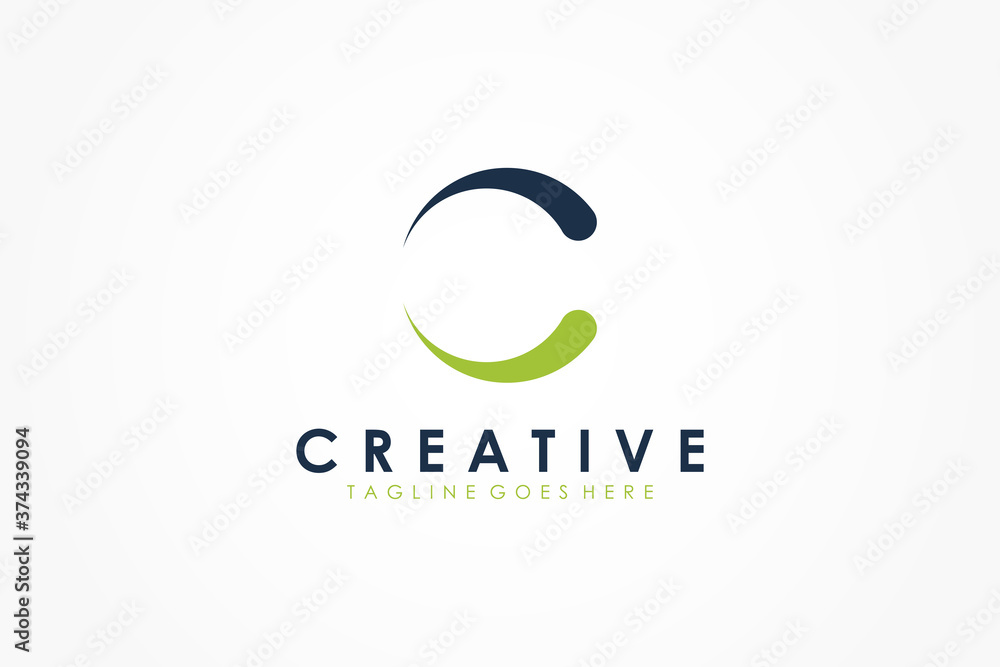 Aufkleber abstract initial letter c logo. blue and green circular rounded comet style isolated on white backgr