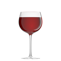 A glass on a thin leg with red wine on a white background. Front view. 3D rendering
