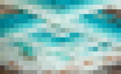 Abstract texture, color combination. Pixel squares in green, blue, turquoise, beige and brown colors, shades and nuances. Suitable for backgrounds and printing.