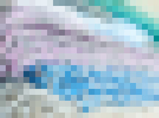 Abstract texture, color combination. Pixel squares in green turquoise violet pink blue beige brown colors, shades and nuances. Suitable for backgrounds and printing. Fresh spring mood inspiration.