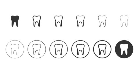 Tooth. Set of flat and linear icons. Dental care. Vector illustration