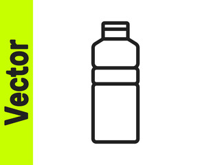 Black line Fitness shaker icon isolated on white background. Sports shaker bottle with lid for water and protein cocktails. Vector.