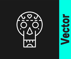 White line Mexican skull icon isolated on black background. Vector.