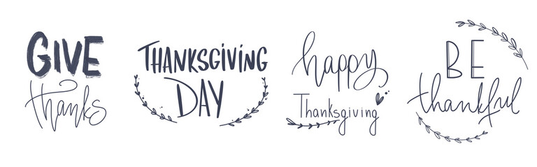 Cute cozy element set autumn handmade lettering for thanksgiving. Textured flat digital art. Print for postcards, sticker, banner, menu, decoration, wrapping paper, textiles, adhesive tape