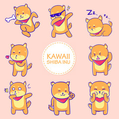 Fototapeta premium cute shiba inu dog character collection