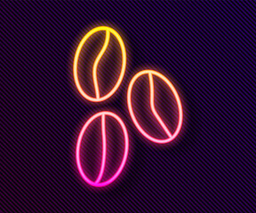 Glowing neon line Coffee beans icon isolated on black background. Vector.