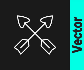 White line Crossed arrows icon isolated on black background. Vector.