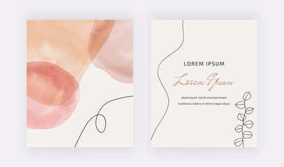 Freehand orange abstract mid century covers design with lines and marble frames
