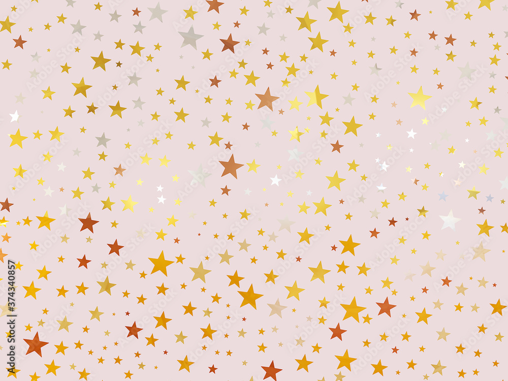 Poster many stars are golden in color with a reflective effect on a pink background. 3d rendering