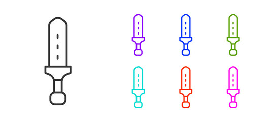 Black line Medieval sword icon isolated on white background. Medieval weapon. Set icons colorful. Vector.