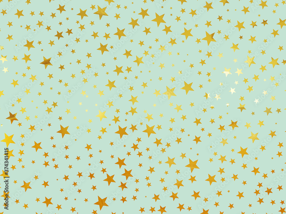 Poster many stars are golden in color with a reflective effect on a green background. 3d rendering