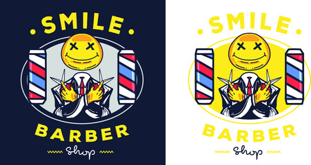 smile mascot barber shop logo