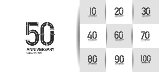 Anniversary logotype set with black color and ribbon. vector design for celebration purpose, greeting, invitation card	

