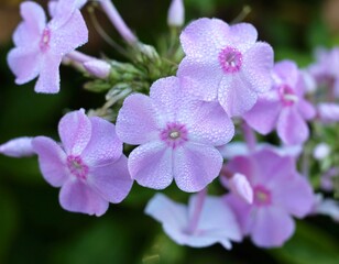 A close view of the wet flowers in the garden.