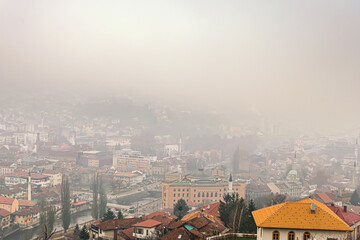High pollution levels creates heavy fog over Sarajevo.